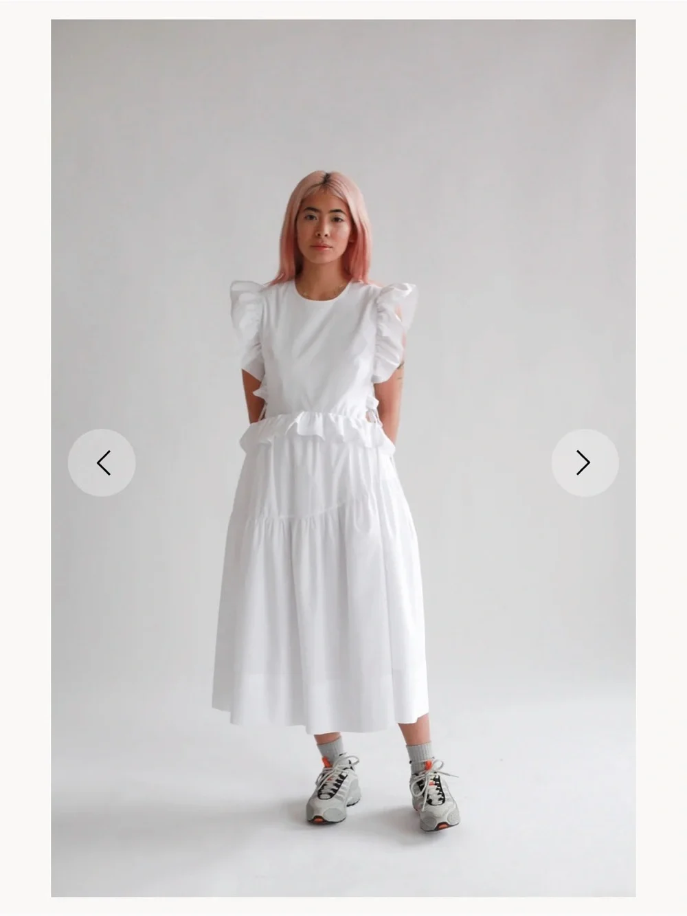 LSG Allina Liu • White Ruffle Side-Tie Midi Dress - Picture 5 of 10